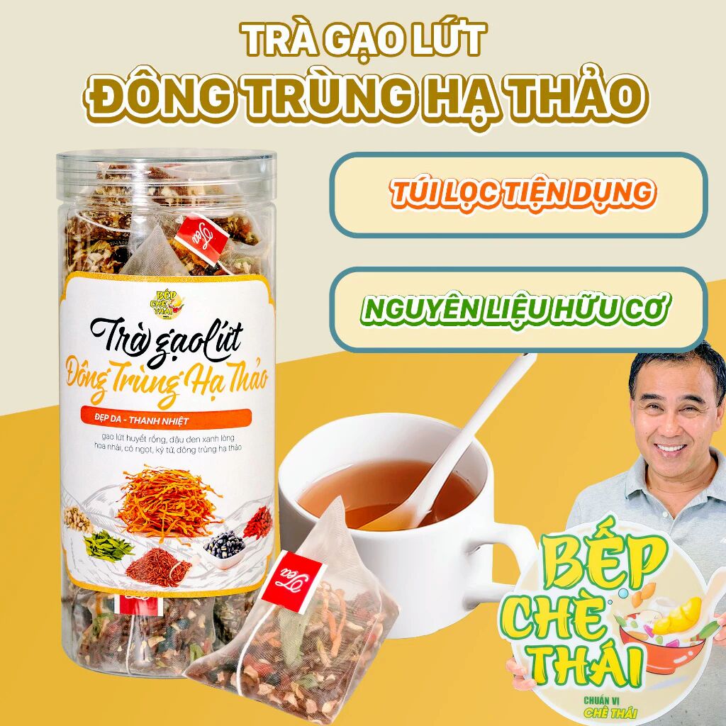 Trà gạo lứt đông trùng hạ thảo - bếp chè thái - thanh lọc gan, giải độc cơ thể